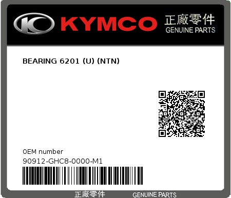Product image: Kymco - 90912-GHC8-0000-M1 - BEARING 6201 (U) (NTN)  0