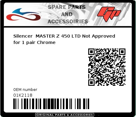 Product image: Marving - 01K2118 - Silencer  MASTER Z 450 LTD Not Approved for 1 pair Chrome  