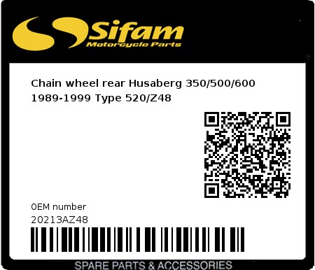 Product image: Sifam - 20213AZ48 - Chain wheel rear Husaberg 350/500/600 1989-1999 Type 520/Z48 