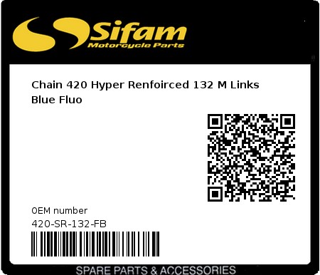 Product image: Sifam - 420-SR-132-FB - Chain 420 Hyper Renfoirced 132 M Links Blue Fluo 