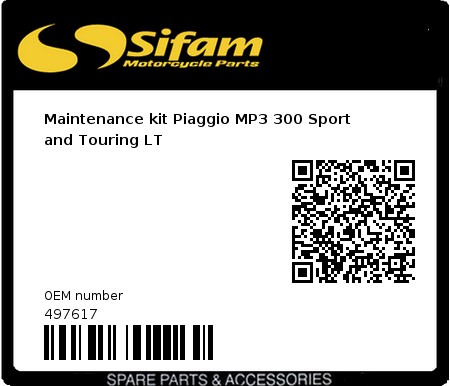 Product image: Sifam - 497617 - Maintenance kit Piaggio MP3 300 Sport and Touring LT 