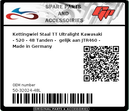 Product image: Esjot - 50-32024-48L - Chainwheel Steel TT Ultralight Kawasaki - 520 - 48 Teeth -  Identical to JTR460 - Made in Germany 