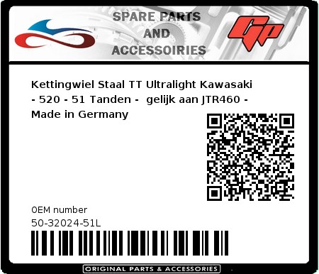 Product image: Esjot - 50-32024-51L - Chainwheel Steel TT Ultralight Kawasaki - 520 - 51 Teeth -  Identical to JTR460 - Made in Germany 