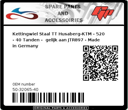 Product image: Esjot - 50-32065-40 - Chainwheel Steel TT Husaberg-KTM - 520 - 40 Teeth -  Identical to JTR897 - Made in Germany 
