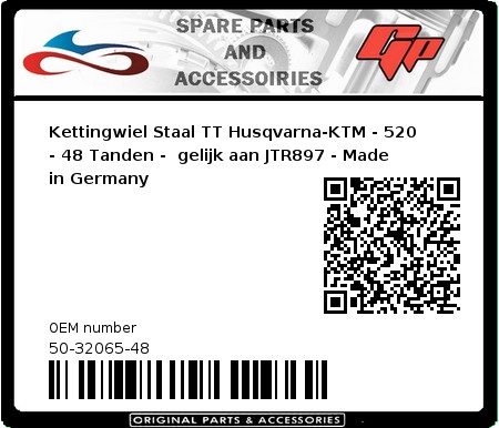 Product image: Esjot - 50-32065-48 - Chainwheel Steel TT Husqvarna-KTM - 520 - 48 Teeth -  Identical to JTR897 - Made in Germany 