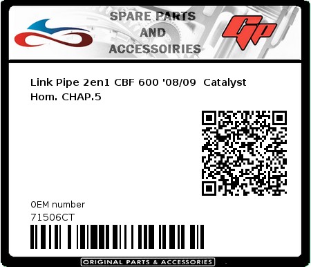 Product image: Giannelli - 71506CT - Link Pipe 2en1 CBF 600 '08/09  Catalyst  Hom. CHAP.5   