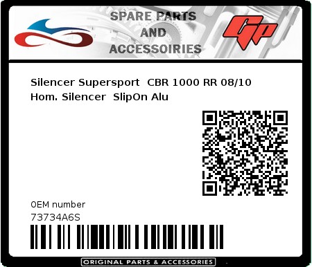Product image: Giannelli - 73734A6S - Silencer Supersport  CBR 1000 RR 08/10 Hom. Silencer  SlipOn Alu 