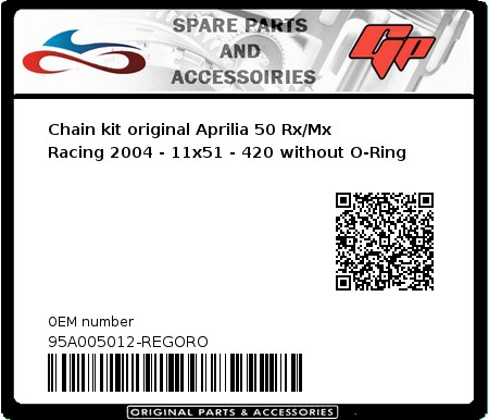Product image: Regina - 95A005012-REGORO - Chain kit original Aprilia 50 Rx/Mx Racing 2004 - 11x51 - 420 without O-Ring 