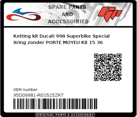 Product image: Regina - 95D09981-REG525ZRT - Chain kit Ducati 998 Superbike Special Xring without PORTE MOYEU Kit 15 36 