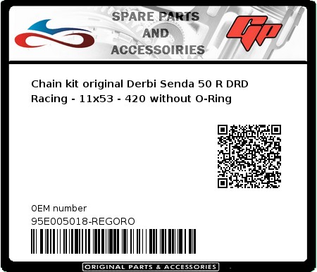 Product image: Regina - 95E005018-REGORO - Chain kit original Derbi Senda 50 R DRD Racing - 11x53 - 420 without O-Ring 