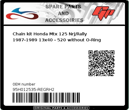 Product image: Regina - 95H012535-REGRH2 - Chain kit Honda Mtx 125 Nrj/Rally 1987-1989 13x40 - 520 without O-Ring 