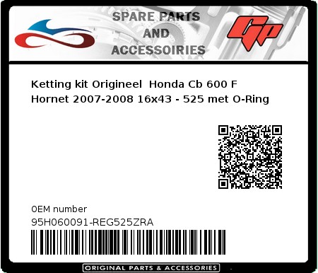 Product image: Regina - 95H060091-REG525ZRA - Chain kit original Honda Cb 600 F Hornet 2007-2008 16x43 - 525 with O-Ring 
