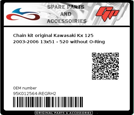 Product image: Regina - 95K012564-REGRH2 - Chain kit original Kawasaki Kx 125 2003-2006 13x51 - 520 without O-Ring 
