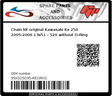 Product image: Regina - 95K025035-REGRH2 - Chain kit original Kawasaki Kx 250 2005-2006 13x51 - 520 without O-Ring 