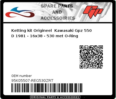 Product image: Regina - 95K05507-REG530ZRT - Chain kit original Kawasaki Gpz 550 D 1981 - 16x38 - 530 with O-Ring 