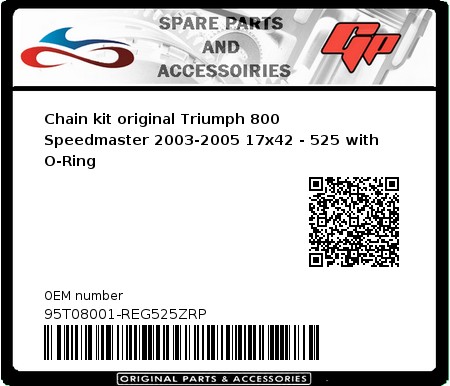 Product image: Regina - 95T08001-REG525ZRP - Chain kit original Triumph 800 Speedmaster 2003-2005 17x42 - 525 with O-Ring 