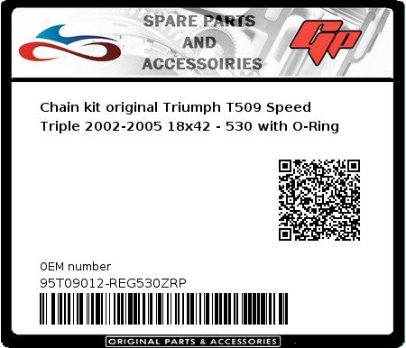 Product image: Regina - 95T09012-REG530ZRP - Chain kit original Triumph T509 Speed Triple 2002-2005 18x42 - 530 with O-Ring 