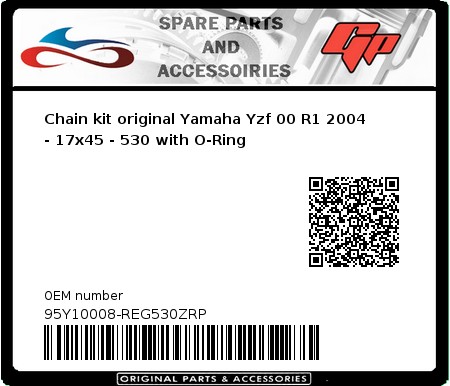 Product image: Regina - 95Y10008-REG530ZRP - Chain kit original Yamaha Yzf 00 R1 2004 - 17x45 - 530 with O-Ring 
