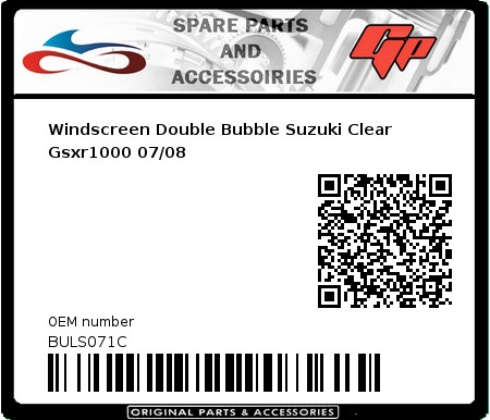 Product image: Fabbri - BULS071C - Windscreen Double Bubble Suzuki Clear Gsxr1000 07/08   