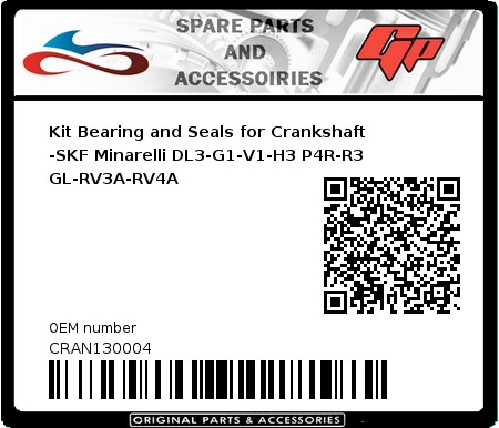 Product image: Skf - CRAN130004 - Kit Bearing and Seals for Crankshaft -SKF Minarelli DL3-G1-V1-H3 P4R-R3 GL-RV3A-RV4A 