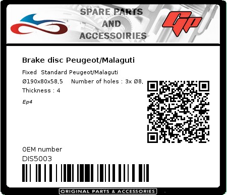Product image: Kyoto - DIS5003 - Brake disc Peugeot/Malaguti 