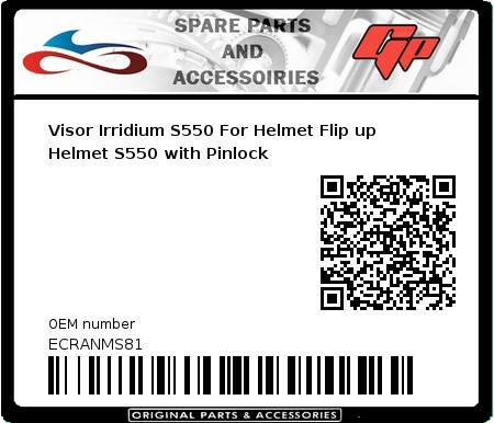 Product image: S-Line - ECRANMS81 - Visor Irridium S550 For Helmet Flip up Helmet S550 with Pinlock 