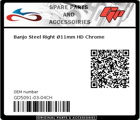 Product image: Goodridge - GD5091-03-04CH - Banjo Steel Right Ø11mm HD Chrome   