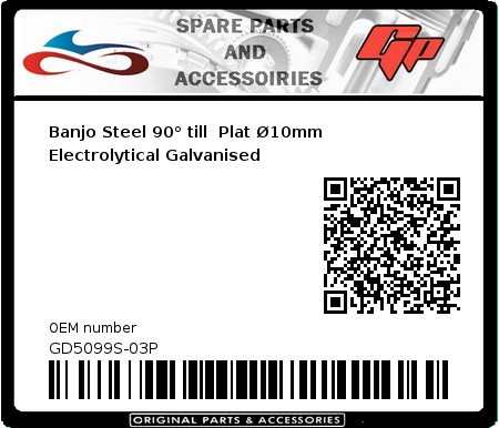 Product image: Goodridge - GD5099S-03P - Banjo Steel 90° till  Plat Ø10mm Electrolytical Galvanised   
