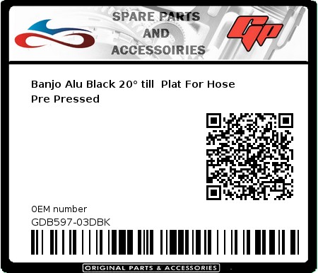 Product image: Goodridge - GDB597-03DBK - Banjo Alu Black 20° till  Plat For Hose Pre Pressed   