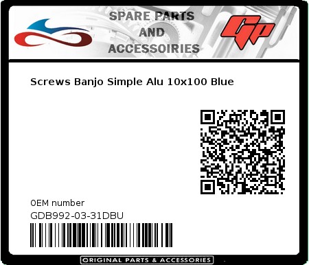 Product image: Goodridge - GDB992-03-31DBU - Screws Banjo Simple Alu 10x100 Blue   