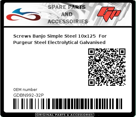 Product image: Goodridge - GDBN992-32P - Screws Banjo Simple Steel 10x125  For Purgeur Steel Electrolytical Galvanised 