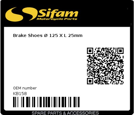 Product image: Sifam - KB158 - Brake Shoes Ø 125 X L 25mm    0