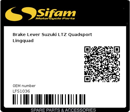 Product image: Sifam - LFS1036 - Brake Lever Suzuki LTZ Quadsport Lingquad   