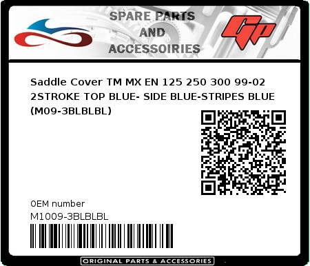 Product image:  - M1009-3BLBLBL - Saddle Cover TM MX EN 125 250 300 99-02 2STROKE TOP BLUE- SIDE BLUE-STRIPES BLUE (M09-3BLBLBL) 