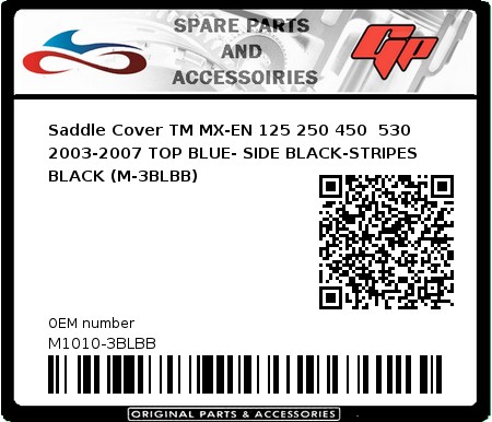 Product image: CrossX - M1010-3BLBB - Saddle Cover TM MX-EN 125 250 450  530 2003-2007 TOP BLUE- SIDE BLACK-STRIPES BLACK (M-3BLBB) 