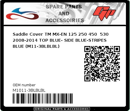 Product image: CrossX - M1011-3BLBLBL - Saddle Cover TM MX-EN 125 250 450  530 2008-2014 TOP BLUE- SIDE BLUE-STRIPES BLUE (M11-3BLBLBL) 