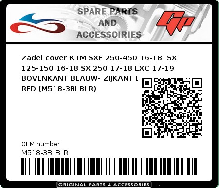 Product image: Crossx - M518-3BLBLR - Saddle Cover KTM SXF 250-450 16-18  SX 125-150 16-18 SX 250 17-18 EXC 17-19  TOP BLUE- SIDE BLUE-STRIPES RED (M518-3BLBLR) 