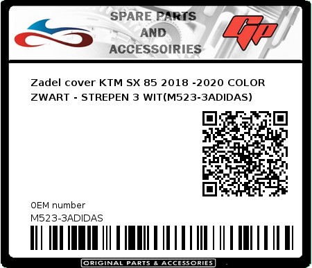 Product image: Crossx - M523-3ADIDAS - Saddle Cover KTM SX 85 2018 -2020 COLOR BLACK - STRIPES 3 WHITE(M523-3ADIDAS) 