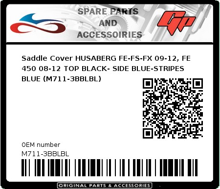 Product image: CrossX - M711-3BBLBL - Saddle Cover HUSABERG FE-FS-FX 09-12, FE 450 08-12 TOP BLACK- SIDE BLUE-STRIPES BLUE (M711-3BBLBL) 