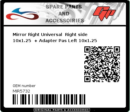 Product image: Far - MIR5732 - Mirror Right Universal  Right side 10x1.25  + Adapter Pas Left 10x1.25 