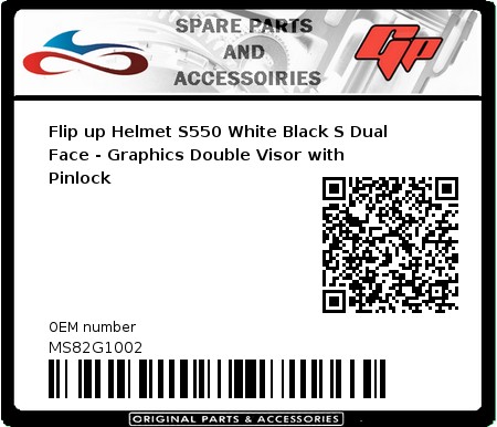 Product image: S-Line - MS82G1002 - Flip up Helmet S550 White Black S Dual Face - Graphics Double Visor with Pinlock 