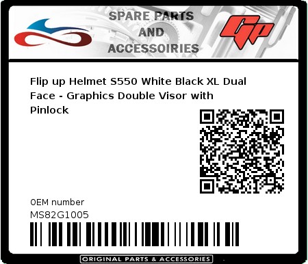 Product image: S-Line - MS82G1005 - Flip up Helmet S550 White Black XL Dual Face - Graphics Double Visor with Pinlock 