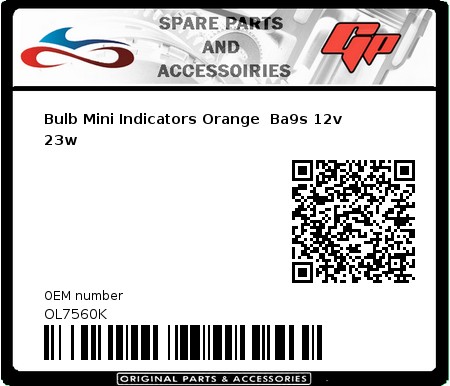 Product image: Kyoto - OL7560K - Bulb Mini Indicators Orange  Ba9s 12v 23w 