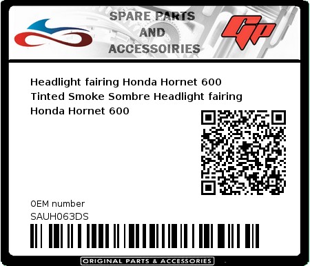 Product image: Fabbri - SAUH063DS - Headlight fairing Honda Hornet 600  Tinted Smoke Sombre Headlight fairing Honda Hornet 600 