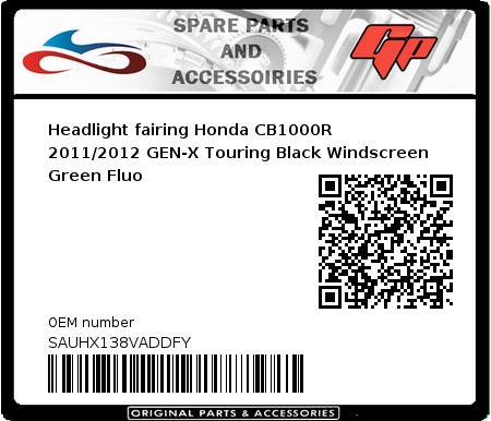 Product image: Fabbri - SAUHX138VADDFY - Headlight fairing Honda CB1000R 2011/2012 GEN-X Touring Black Windscreen Green Fluo   0