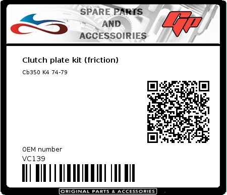 Product image: Vesrah - VC139 - Clutch plate kit (friction) 
