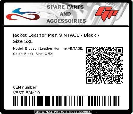 Product image: S-Line - VESTLEAM19 - Jacket Leather Men VINTAGE - Black - Size 5XL 