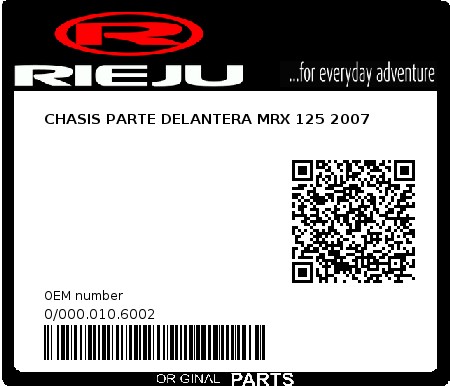 Product image: Rieju - 0/000.010.6002 - CHASIS PARTE DELANTERA MRX 125 2007  0