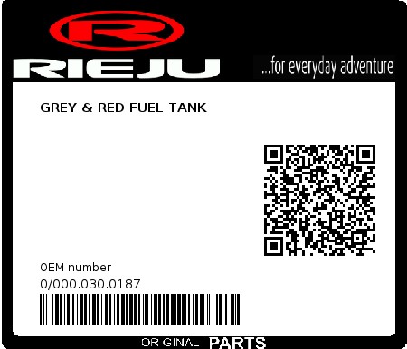 Product image: Rieju - 0/000.030.0187 - GREY & RED FUEL TANK  0