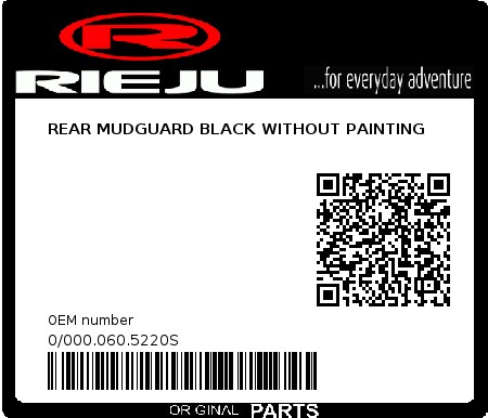 Product image: Rieju - 0/000.060.5220S - REAR MUDGUARD BLACK WITHOUT PAINTING  0